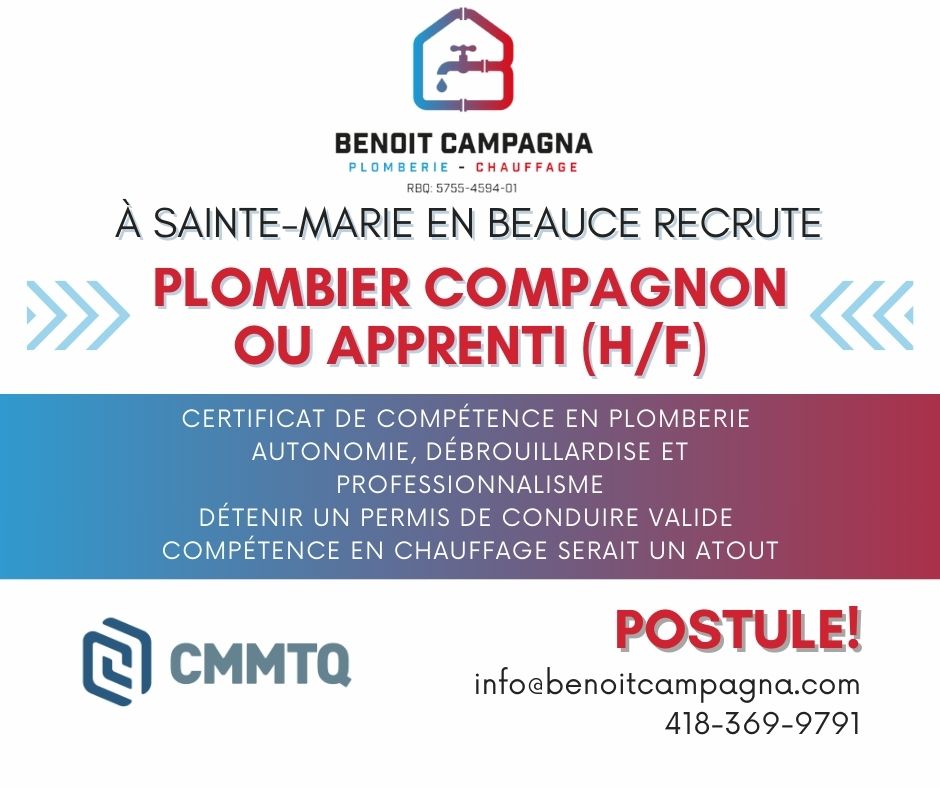 Emploi plombier compagnon ou apprenti